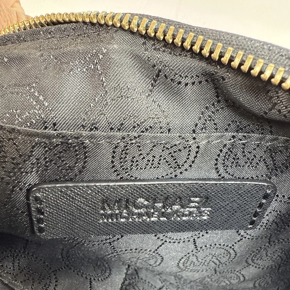Michael Kors XL Zip Clutch Wallet Leather Gold Studded Logo Wristlet Black